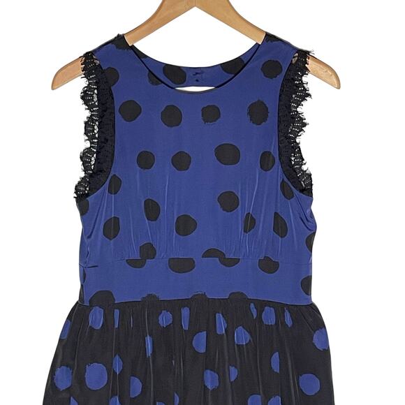 ANTHROPOLOGIE COREY LYNN CALTER Blue Polkadot Lace Trim Mini Dress - Picture 3 of 6